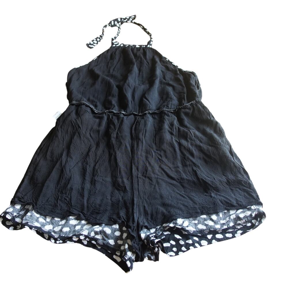 Polka Dot Halter Romper L Lined Flowy Summer Angashion Black White - Picture 3 of 12